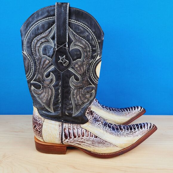 Los Altos Genuine Ostrich Leg 3X Toe Mens Size 8 Pointed toe Cowboy Boots 950549 - Picture 1 of 13